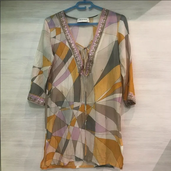 pucci beach dress SOLD Emilio Pucci Aqua Print Silk Chiffon Maxi Dress  Palm Beach Vintage
